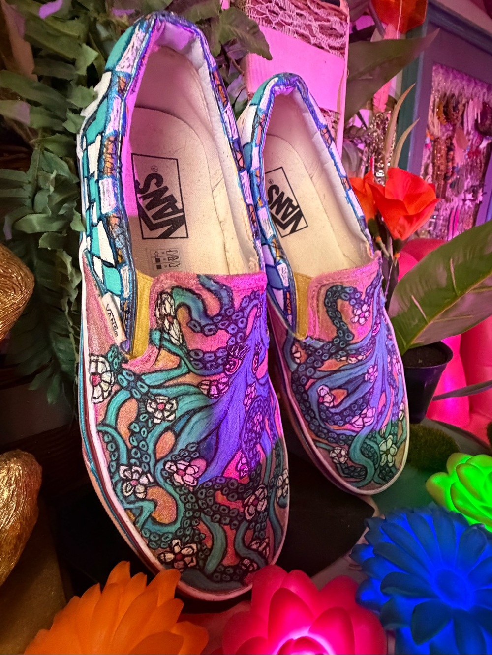 Vans Slip-On Sneakers with Hand-Drawn Octopus Art by Swhitey - Picture 2 of 12